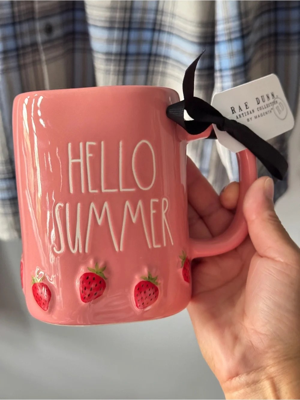 NWT Rae Dunn Hello Summer Pink Strawberry Coffee Mug - 3D Fruit